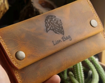 Personalized Leather Tobacco Pouch, Rolling Tobacco Case fit for 50g Packs, Full Grain Leather Tobacco Wallet, Unique Gift for Smokers