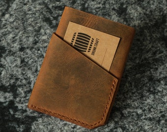 Personalized Leather Business Card Holder, Customized Full Grain Slim Wallet Men, Engraved Gift