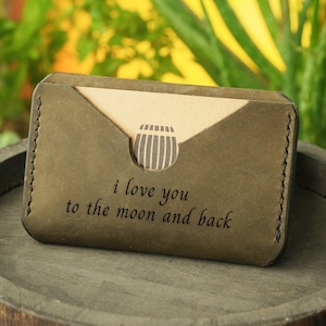 Porta carte personalizzato, porta carte sottile, portafoglio sottile in pelle, portafoglio tascabile in pelle, porta biglietti da visita, regalo personalizzato per la festa del papà