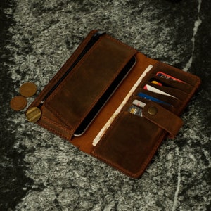 Portafoglio in pelle per telefono, portafoglio con cerniera, portafoglio portamonete, portafoglio per telefono personalizzato, portafoglio in pelle personalizzato, regalo per la festa del papà