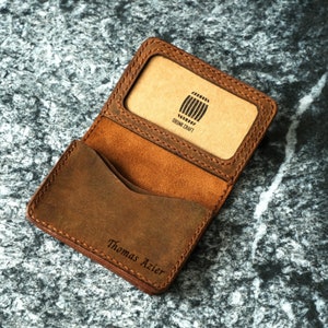 Gegraveerde volnerf lederen portemonnee, portemonnee voor 15 kaarten, leren ID-portemonnee, gepersonaliseerd cadeau voor papa, cadeau voor baas, vaderdagcadeau