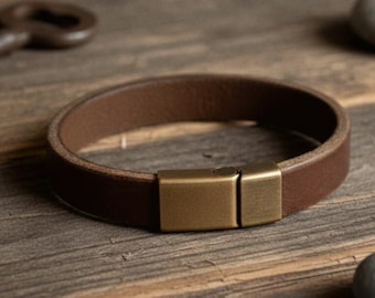 Personalized Leather Bracelet, Engraved Full Grain Cuff, Magnetic Clasp Bracelet, Christmas Gift