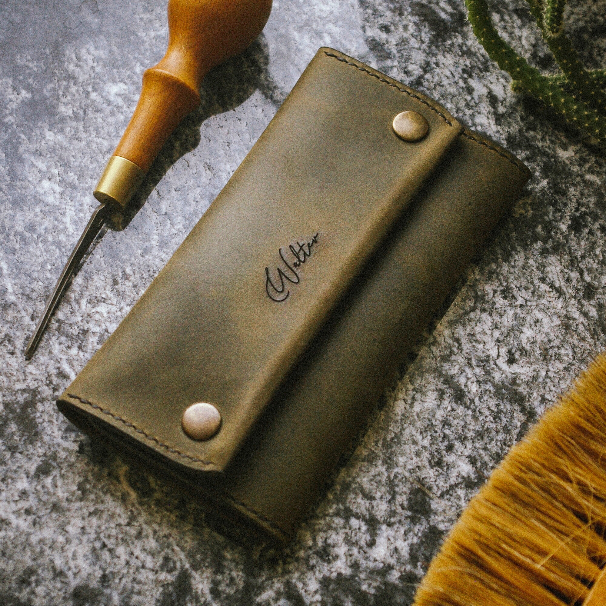 Personalized Leather Tobacco Pouch, Rolling Case for 50g Packs, Full Grain Leather Tobacco Case, Engraved Smokers Gift