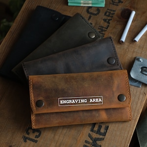 Personalized Leather Tobacco Pouch, Rolling Case for 50g Packs, Full Grain Leather Tobacco Case, Engraved Smokers Gift, Personalized Leather Tobacco Pouch, Engraved Rolling Case, Fits 25g and 50g Tobacco Packs