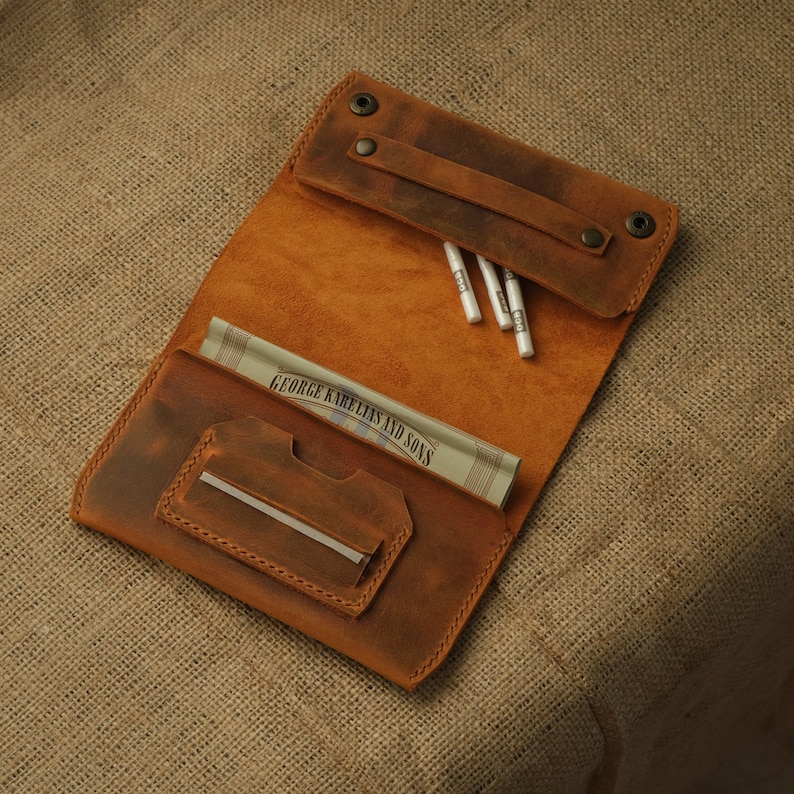 Personalized Leather Tobacco Pouch, Rolling Case for 50g Packs, Full Grain Leather Tobacco Case, Engraved Smokers Gift, Personalized Leather Tobacco Pouch, Engraved Rolling Case, Fits 25g and 50g Tobacco Packs