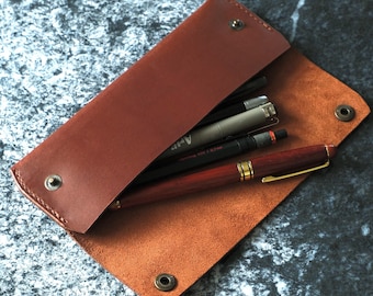 Personalized Leather Pen Case, Handmade Fountain Pen Holder, Gift for Journalist, Leather Pencil Pouch, Graduation or New Job Gift