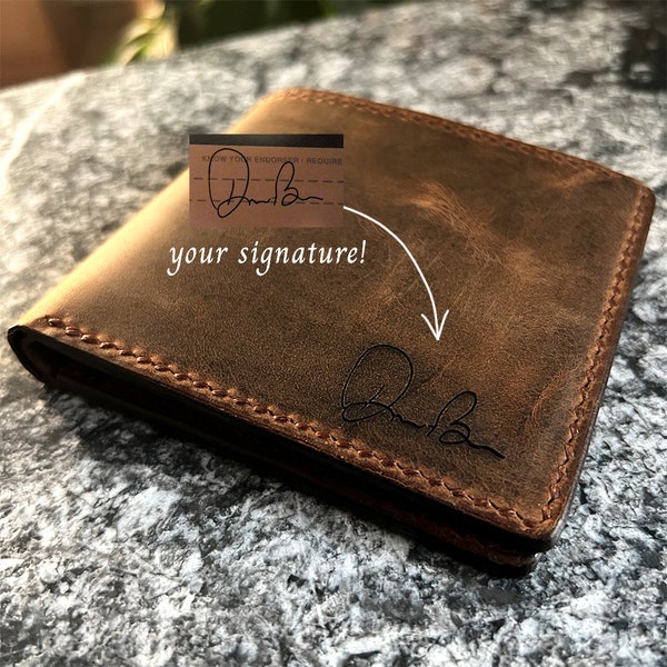Personalized Leather Wallet, Full Grain Leather Wallet Men, Wedding anniversary gift for husband, Father's Day Gift, Custom Gift for Dad