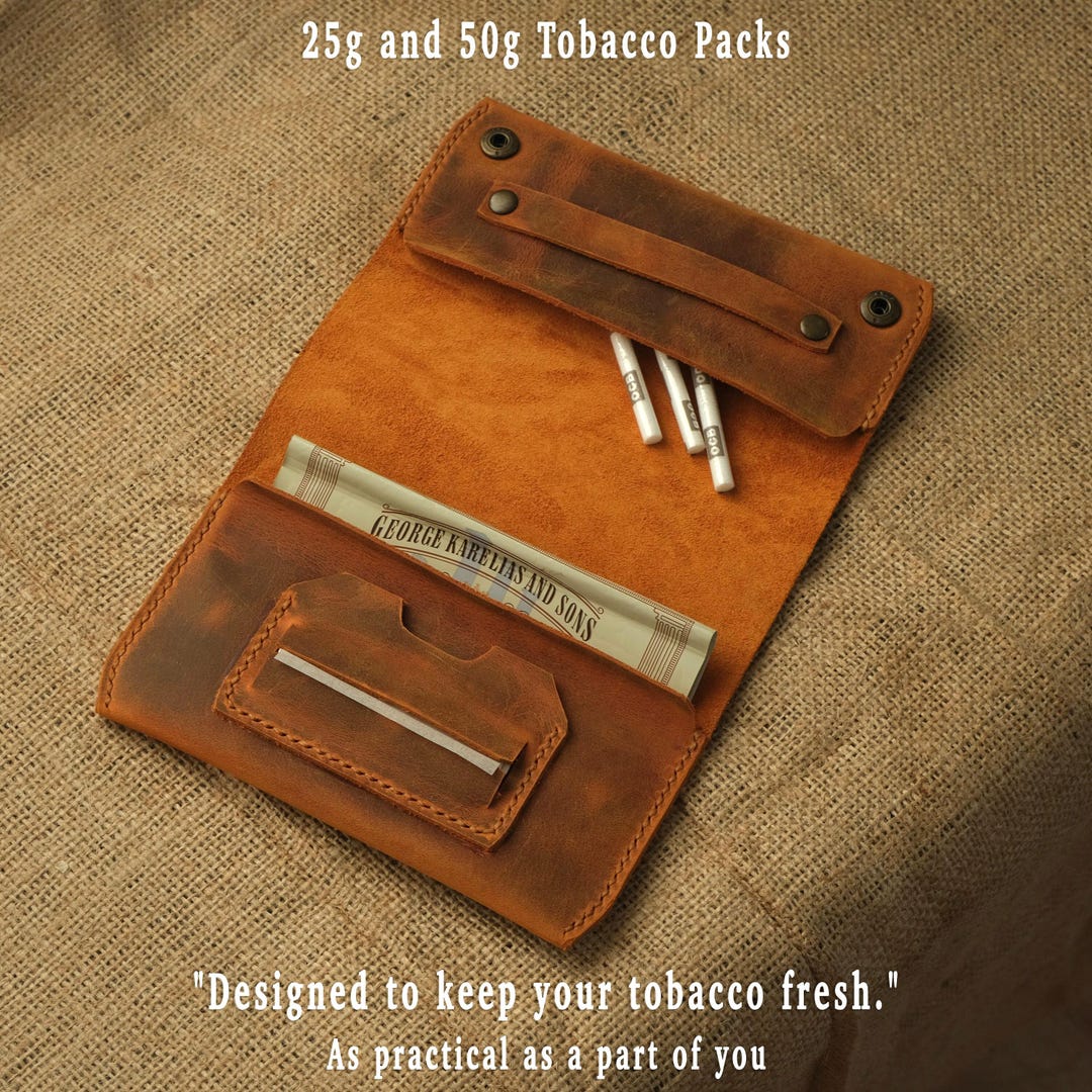 how long should 50g tobacco last Personalized Leather Tobacco Pouch: Full Grain 50g Tobacco Carry, Handmade  Smoker's Rolling Case, Engraved Christmas Gift