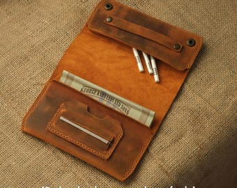 Personalized Leather Tobacco Pouch: Full Grain 50g Tobacco Carry, Handmade Smoker&#39;s Rolling Case,  Engraved Christmas Gift
