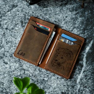 Gepersonaliseerde leren portemonnee, slanke portemonnee, volnerf dubbelgevouwen, minimale leren portemonnee, gegraveerde volnerf leren portemonnee, vaderdagcadeau