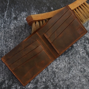 Personalized Leather Wallet, Full Grain Leather Wallet, Handmade Leather Wallet, Gift for Husband, Gift for Dad, Engraved Fathers Day Gift