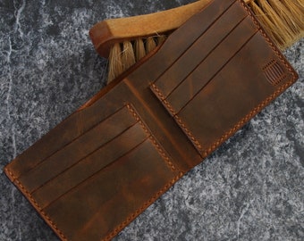 Personalized Full Grain Leather Wallet, Engraved Handmade Leather Bifold, Custom Christmas Gift