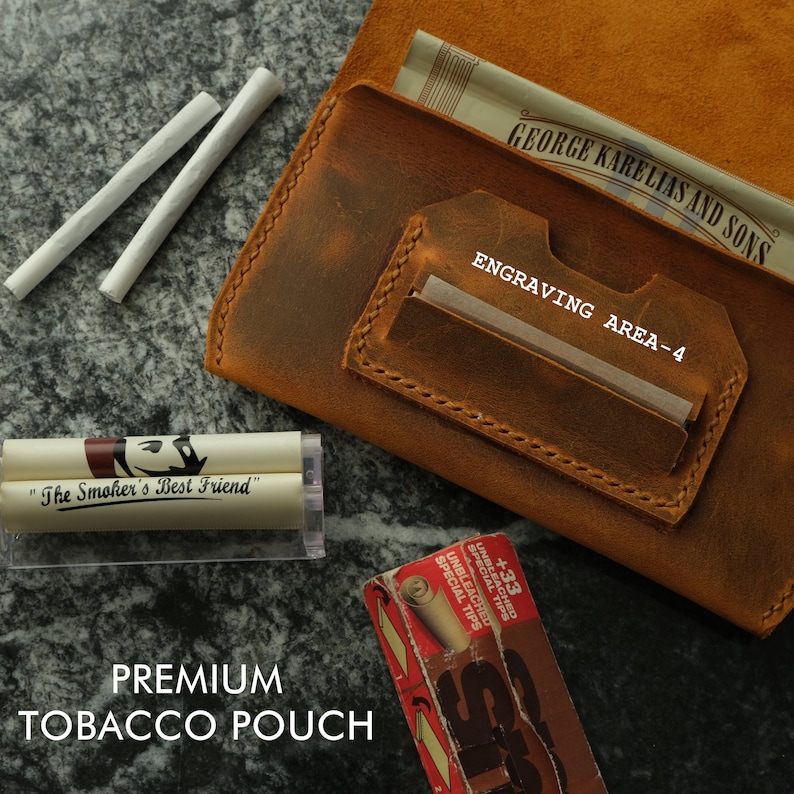 Personalized Leather Tobacco Pouch, Rolling Case for 50g Packs, Full Grain Leather Tobacco Case, Engraved Smokers Gift, Personalized Leather Tobacco Pouch, Engraved Rolling Case, Fits 25g and 50g Tobacco Packs