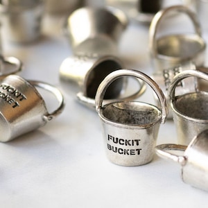 Pewter Fuckit Bucket – Sarcastic Miniature Gift for Cynics | Grayscale Gag Item for Office or Home