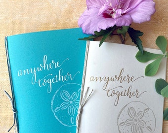 Personalized destination wedding his and hers vow books set of 2, custom ocean wedding vow booklets, beach bride gift from maid of honor
