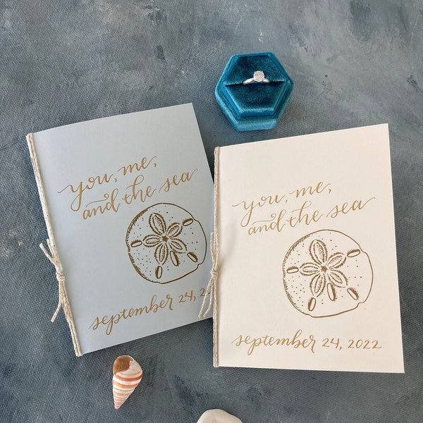 Personalized you me and the sea beach wedding vow books set of 2, custom destination wedding keepsake, sand dollar wedding vow booklets, 1st