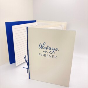 Personalized always and forever lined vow books with ribbon, custom his and hers wedding vow booklet set of 2, wedding planning gift, bride