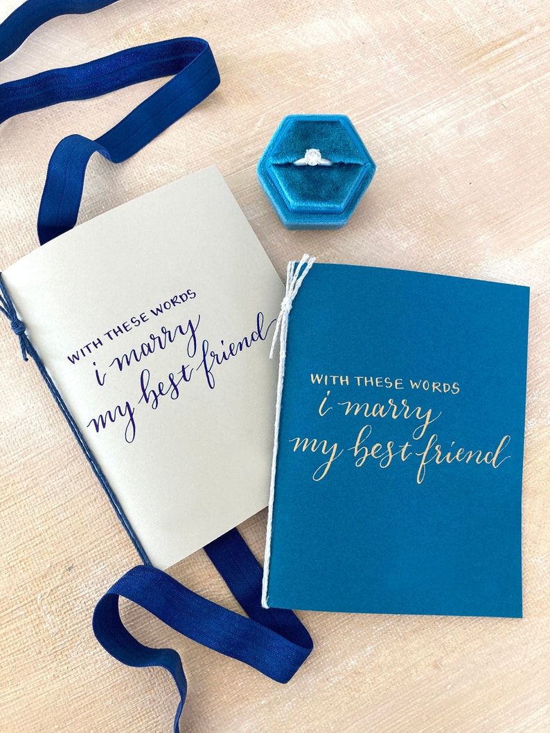 Custom his and hers vow books set of 2, personalized wedding vows anniversary gift for couple, hers and hers wedding ceremony something blue Two Different Colors