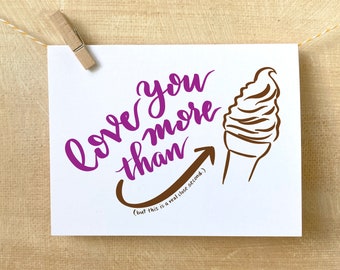 Love you more than ice cream cute cards for boyfriend printable, romantic birthday card for husband digital download, 1 year anniversary