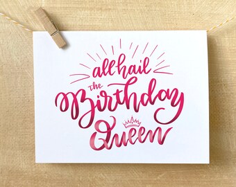 All Hail the Birthday Queen Greeting Card, Blank inside card, birthday gift for best friend girl, birthday card for wife