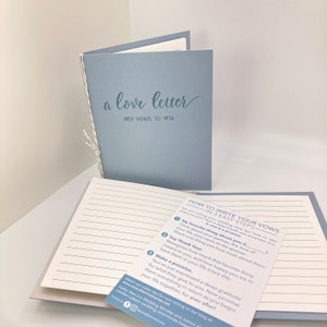 Personalized dusty blue vow books set of 2 with ribbon, custom hers and hers wedding vow booklets, something blue for bride to be gift from