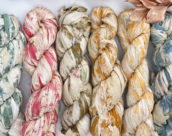 Hand-Dyed Sari Silk Ribbon, 100% Recycled Pure Silk, Macrame Rainbows, Weaving Supplies, Macra-weaves, Fibre Arts