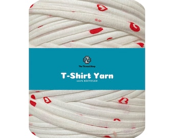 120 Meters - Cherry Hearts Print - Thread Shop T-Shirt Yarn 100% Recycled, Fast Delivery - For Crochet