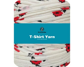 120 Meters - Poppy Print - Thread Shop T-Shirt Yarn 100% Recycled, Fast Delivery - For Crochet