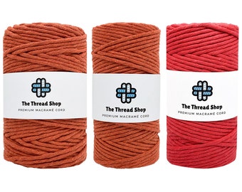 3mm, 5mm Macrame Cord, BURNT ORANGE & POINSETTIA, 100 Meters, Single Twist, 100% Recycled Cotton, Macrame String, Macrame Supplies