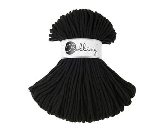 Black 5mm Braided Cotton Cord for Macramé, Crochet, Weaving (100m)