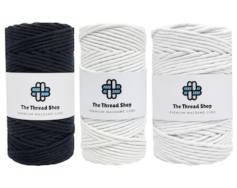 3mm, 5mm Macrame Cord, BLACK & WHITE, 100 Meters, Single Twist, 100% Recycled Cotton, Macrame String, Macrame Supplies, Weaving Supplies