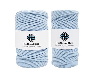 3mm, 5mm Macrame Cord, SKY BLUE, 100 Meters, Single Twist, 100% Recycled Cotton, Macrame String, Macrame Supplies, Weaving Supplies