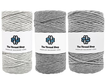 3mm, 5mm Macrame Cord, LIGHT GREY & SILVER, 100 Meters, Single Twist, 100% Recycled Cotton, Macrame String, Macrame Supplies, Weaving