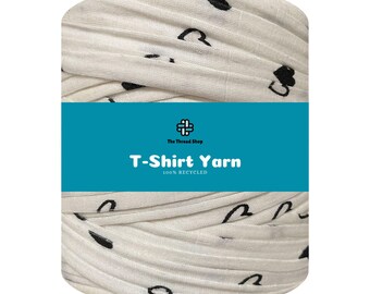 120 Meters - Black Heart Print - Thread Shop T-Shirt Yarn 100% Recycled, Fast Delivery - For Crochet