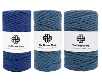 3mm, 5mm Macrame Cord, PEACOCK BLUE & MIDNIGHT Blue, 100 Meters, Single Twist, 100% Recycled Cotton, Macrame String, Macrame Supplies
