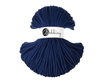 Ink Blue 5mm Braided Cotton Cord for Macramé, Crochet, Weaving (100m)