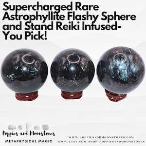 Supercharged Rare Astrophyllite Flashy Sphere and Stand Reiki Infused-  You Pick!