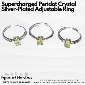 Bague réglable plaquée argent avec cristaux péridot suralimentés