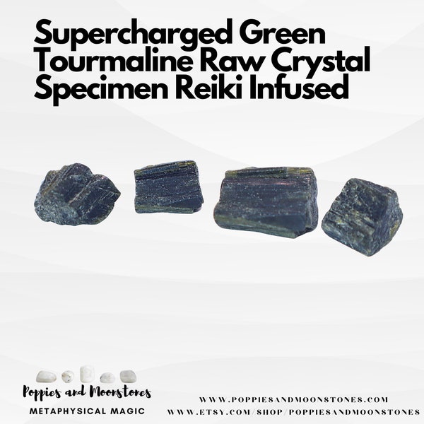 Supercharged Green Tourmaline Raw Crystal Specimen Reiki Infused