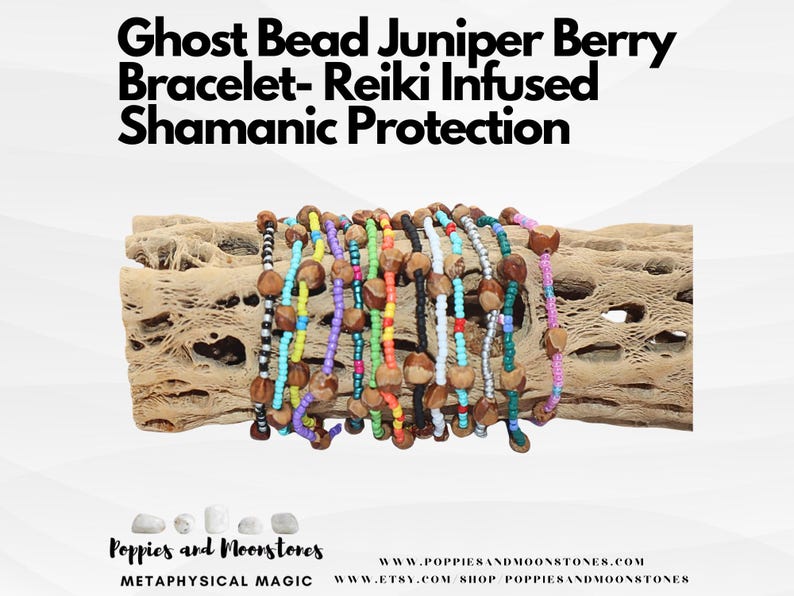 Pulsera de cuentas fantasma y bayas de enebro - Protección chamánica con infusión de Reiki imagen 1