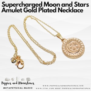 Supercharged Moon and Stars Amulet Gold Plated Necklace
