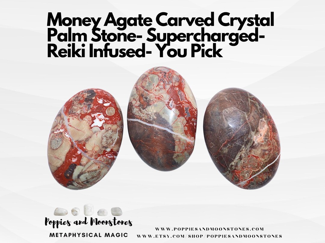 Money Agate Carved Crystal Palm Stone- Supercharged- Reiki Infused- You ...