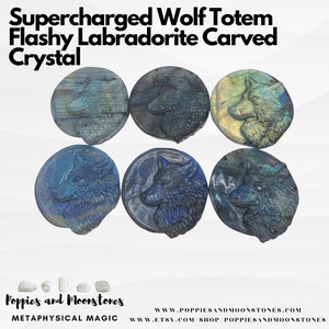 Supercharged Wolf Totem Flashy Labradorite Carved Crystal