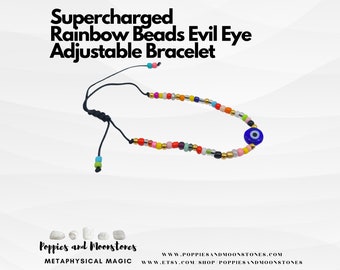 Supercharged Rainbow Beads Evil Eye Adjustable Bracelet