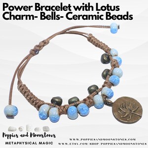Power Bracelet with Lotus Charm- Bells- Ceramic Beads