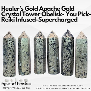 Healer's Gold Apache Gold Crystal Tower Obelisk- You Pick- Reiki Infused-Supercharged Pyrite Magnetite Shamanic Obelisk