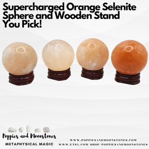 Supercharged Orange Selenite Sphere and Wooden Stand *You Pick!*