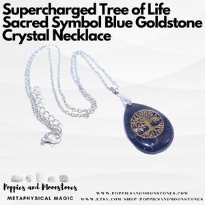 Supercharged Tree of Life Sacred Symbol Blue Goldstone Crystal Necklace