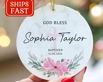 Personalized God Bless Christening Ornament – Custom Baptism Gift for Baby Girl with Name & Date