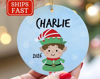 Personalized Elf Christmas Ornament, Custom Name Holiday Decoration